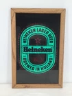 VINTAGE Heineken Lager Beer Brewed In Holland Sign Glass Wooden Frame