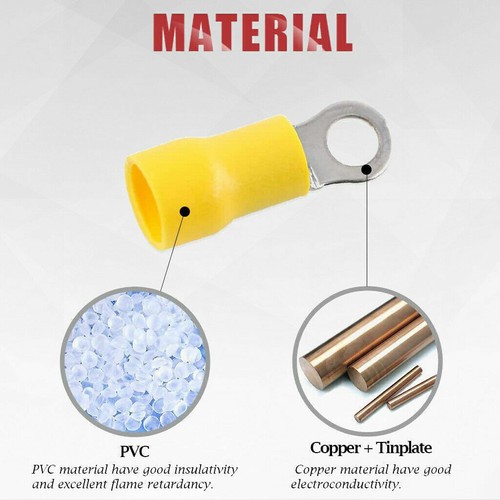 100pcs PVC Ring Terminal Connector Yellow 12-10GA Gauge 5/16" Crimp Wire Power - Picture 3 of 8