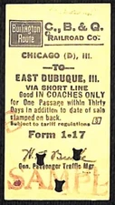 Chicago, Burlington & Quincy Railroad C., B. & Q. SAMPLE Ticket to East Dubuque