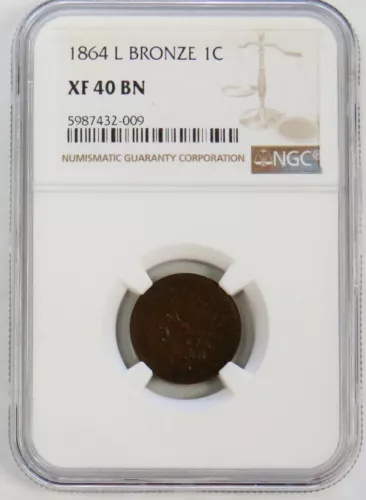 1864 L USA INDIAN HEAD CENT 1c COIN NGC EXTRA FINE 40 BROWN 