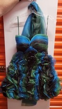 JOVANI Dress Greens Blues Blacks Ruffles Size 00 Worn ONCE - GORGEOUS!