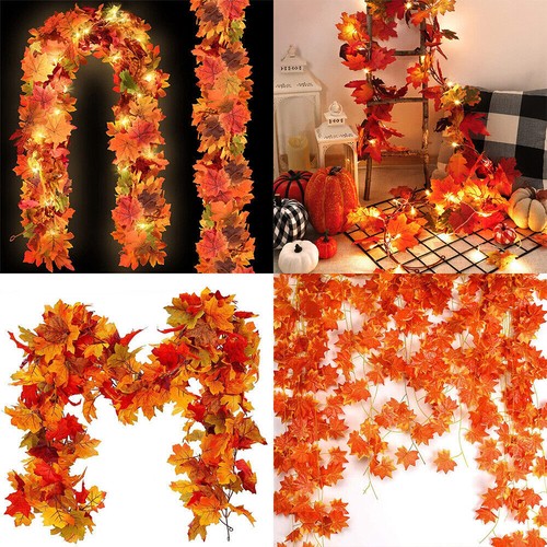 Halloween Christmas 6FT Autumn Fall Maple Leaves Wreath Garland Hanging Plant - Picture 7 of 14