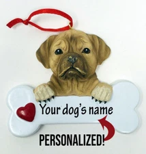 Personalized Tan Puggle Dog Name Christmas Ornament Figure Heart Valentines Day
