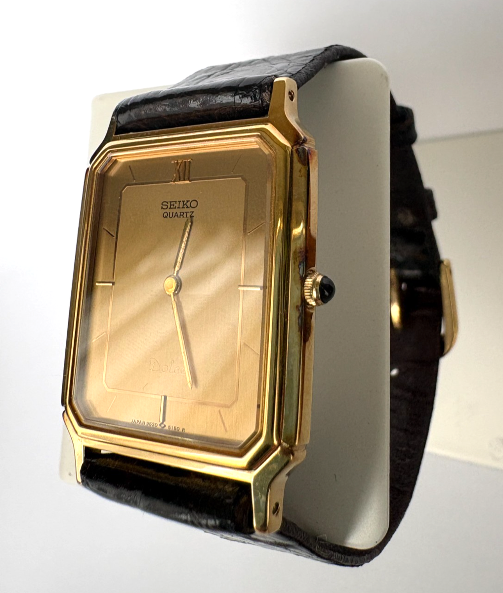 NMINT w/CASE] Seiko Dolce 9520-5140 25mm Gold Dial Rectagon Quartz