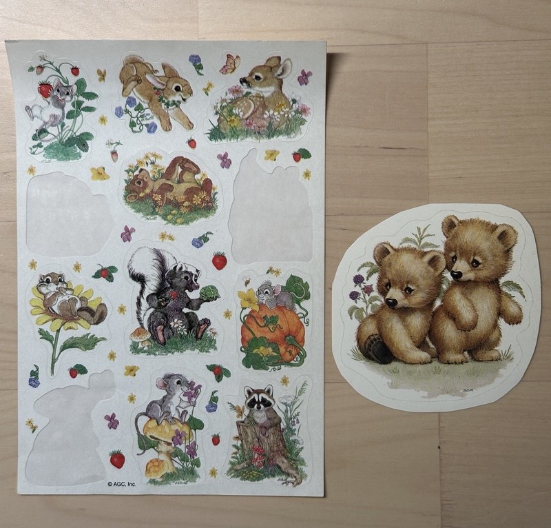 90s Cute Animal Stickers Storybook Illustration Style