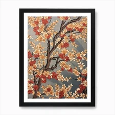 Pussywillow Vintage Autumn Tree Pri Framed Wall Art Poster Canvas Print Picture