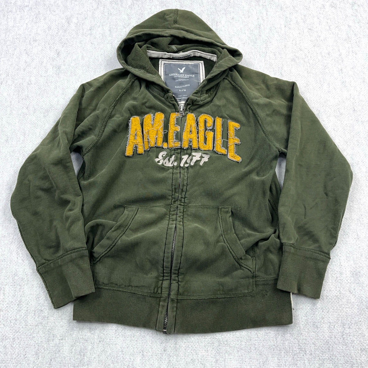Vintage Y2K American Eagle Hoodie Men Large Green Full Zip Jacket 