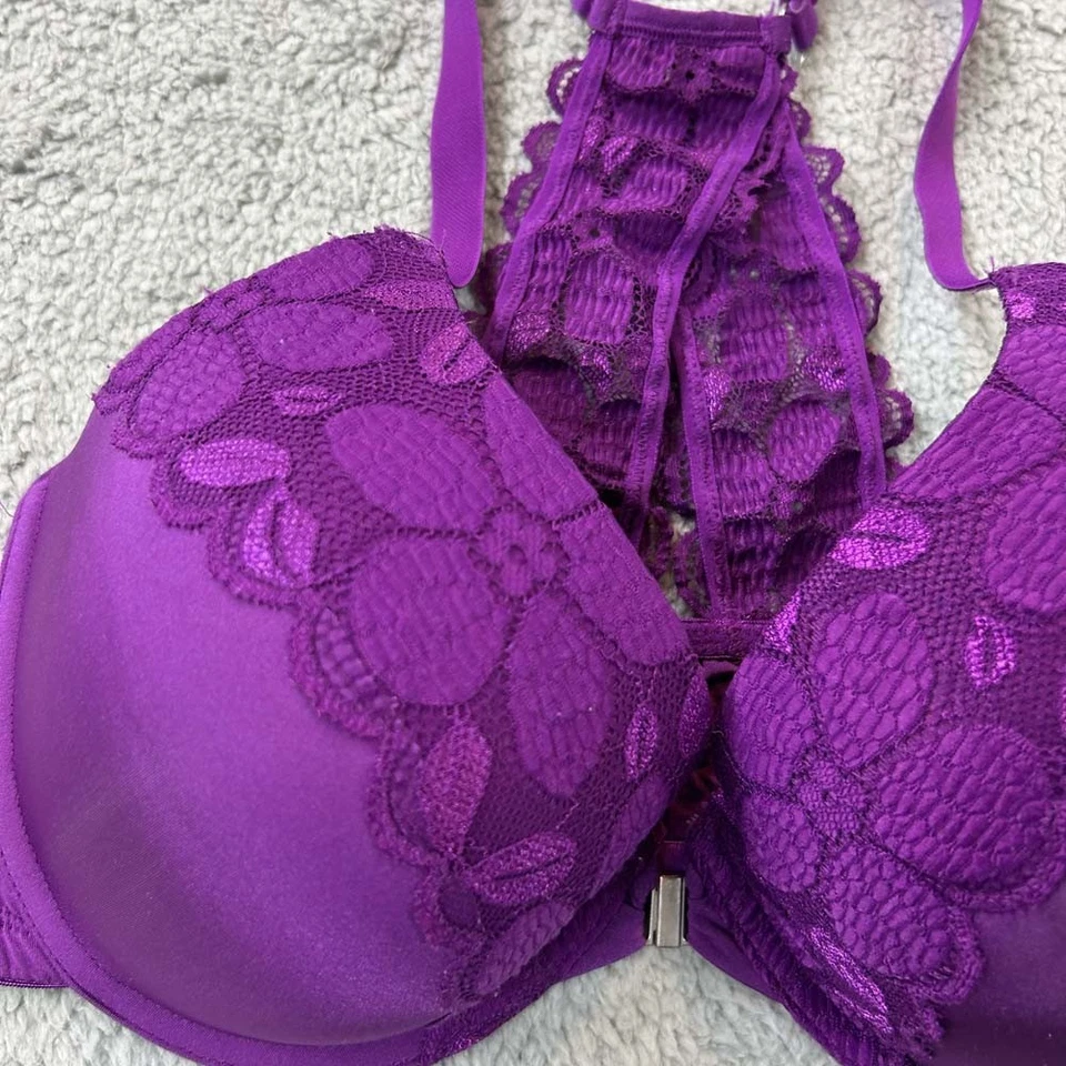 Sujetador push up espalda cruzada No Boundaries 36DD sujetador push up ribete de encaje púrpura Foto 2 de 4