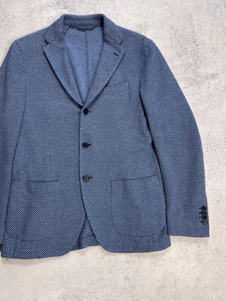 Blazer Altea Milano masculino smoking azul 3 peças jaqueta de algodão/seda tamanho 48 - Imagem 4 de 4
