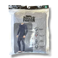 NWT Rugged Frontier Thermal Set Mens Gray Waffle Quick Dry Crew and Pant Sz L