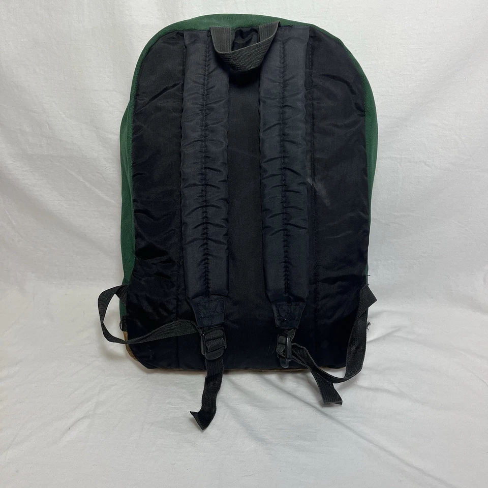 复古 JanSport 麂皮绒底部背包绿色帆布皮革底部美国制造 — 第 2/4 张图片