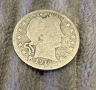 1916-D Barber Quarter Dollar, 90% Silver, Circulated