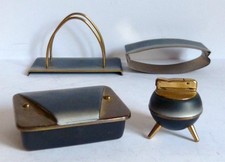 DESIGN SCHREIBTISCHGARNITUR / RAUCHSET 50ER JAHRE MIDCENTURY MESSING