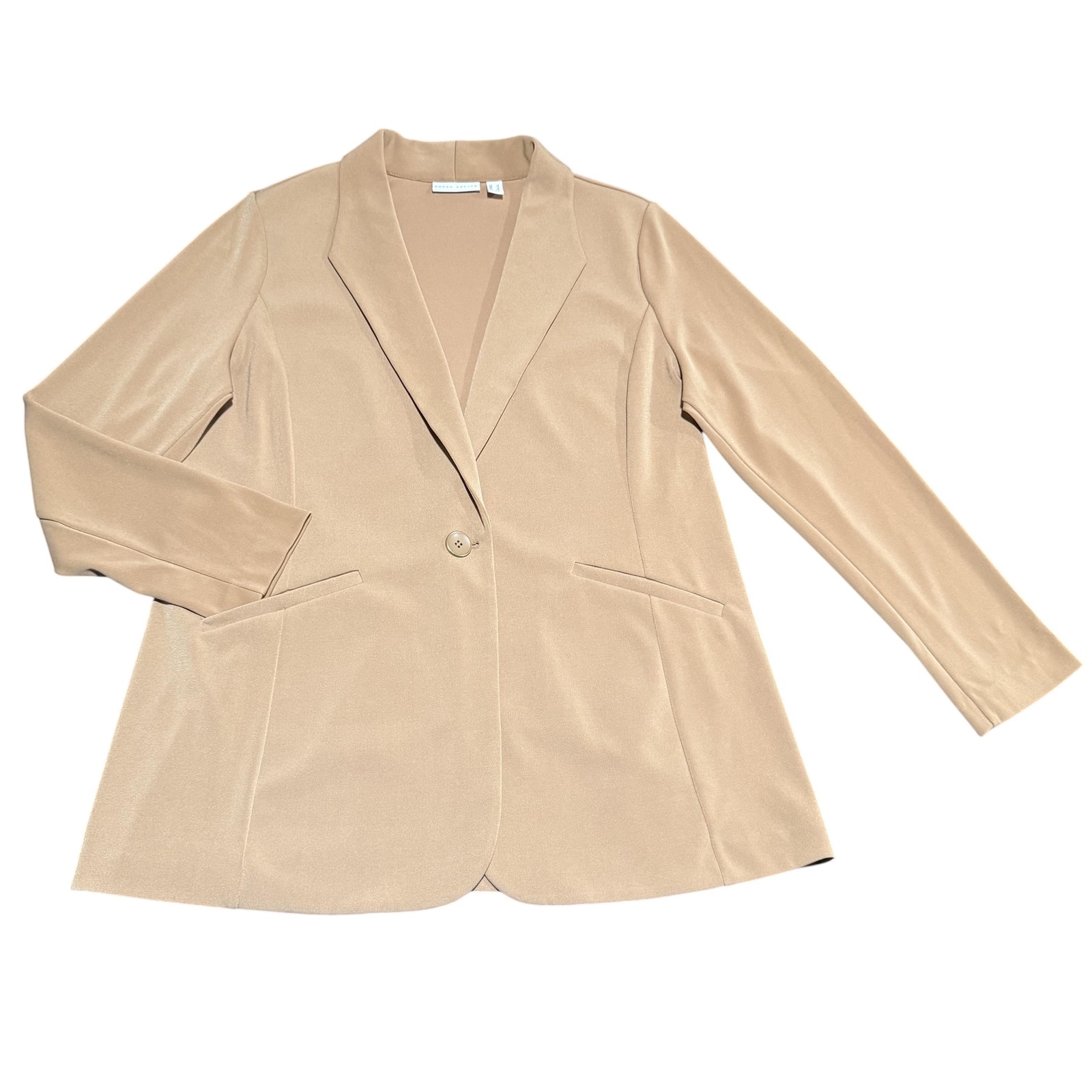 Susan Graver Blazer Womens Large Tan Stretch Liquid Knit Minimalist Work Jacket