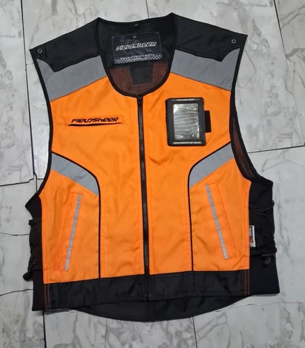 Fieldsheer Men's Motorcycle Vest Orange Hi-Visibility Reflective Zip SM-L - product listing photo
