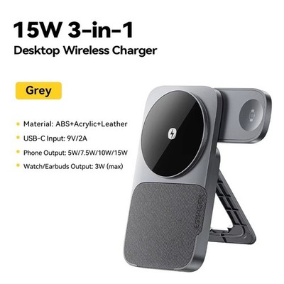 3-in-1 MagSafe Wireless Charger 15W Foldable Stand for iPhone Apple Watch AirPod