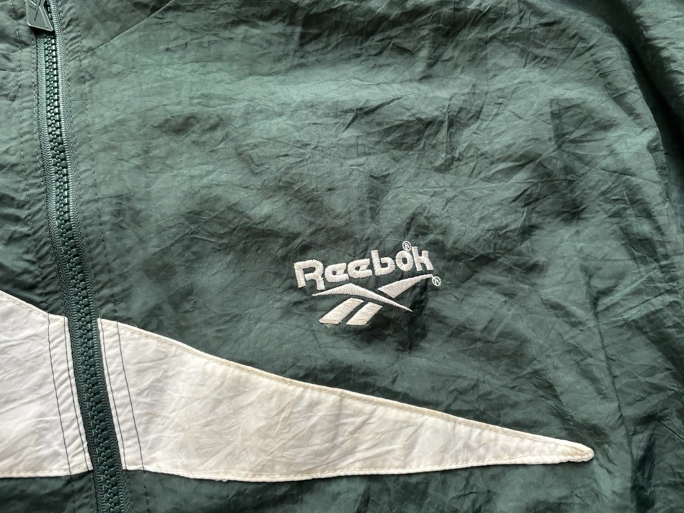 Chaqueta deportiva vintage Y2K Reebok para hombre XL cremallera completa verde blanca años 2000 Preppy deportiva Foto 2 de 4