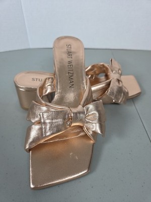 Stuart Weitzman Sofia Bow Sandal Rose Gold Metallic Heels 9 $475 MSRP