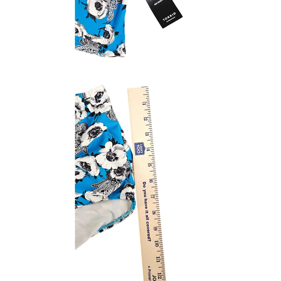 Torrid NEW 2pc swimsuit womens sz3 blue white blk floral high waist bottom  - Image 4 of 4