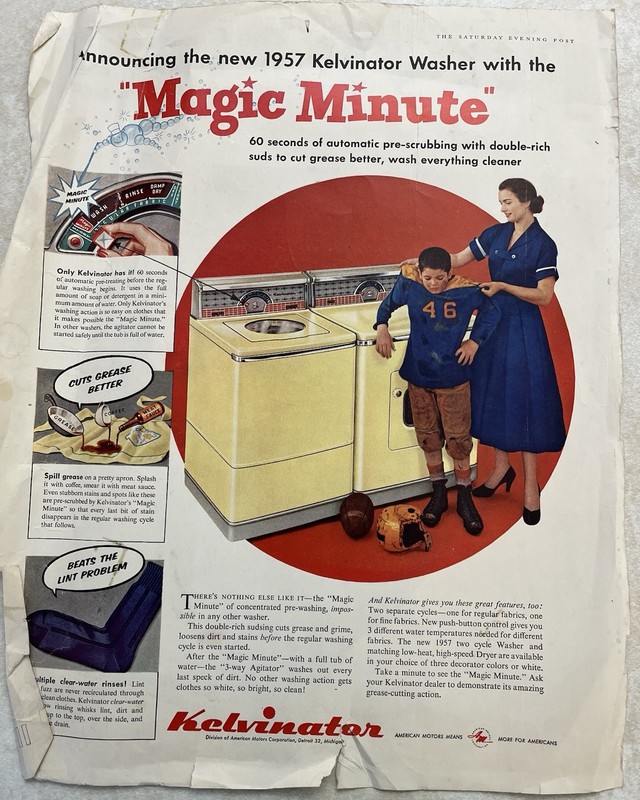 Vintage 1957 Original Magazine Ad KELVINATOR WASHER, The Magic Minute
