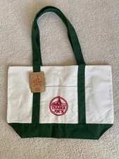 Trader Joe's Large Canvas Tote Reusable Bag 20x14x6" Green/White * NEW *