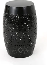 Apollos Indoor Lace Cut Iron Accent Table, Black