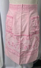 Vintage Pink  White Gingham Check Cotton Hostess Half Apron Cross Stitch