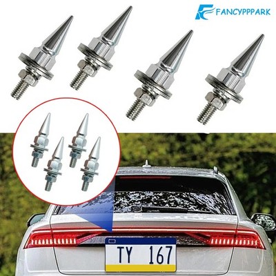 4PCS Silver Spike Billet Aluminum License Plate Frame Tag Bolts Screws Universal