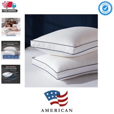 Goose Feather Down Fiber Pillows Queen Size Set of 2, Soft Pillows for Luxury...