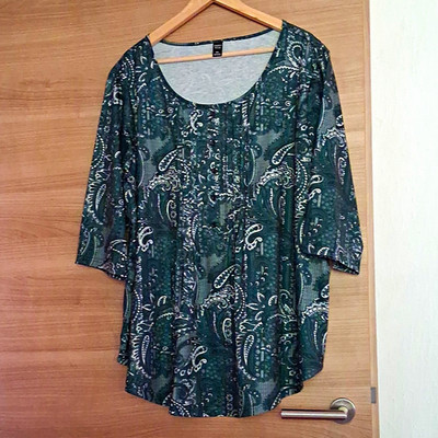 Emery Rose Damen Tunika Bluse Paisley Grün/Weiß 3/4-Arm Rundhals 4XL