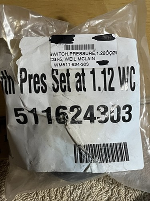 #ad Weil McLain CGI 5 Boiler Pressure Switch 1.12 in W.C. 511624303 brand new $75.00