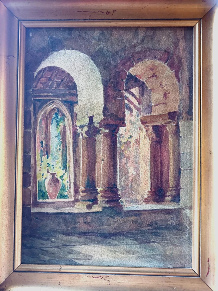tableau ancien orientaliste fin 19°signé gouache - Photo 2/4