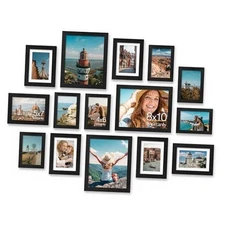  15 Pack Picture Frames Collage Wall Decor for Mounting or Tabletop Black