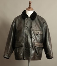 Vintage WW2 Style Aviator Leather Flight Jacket Cowhide Shearling Collar Brown
