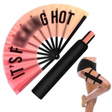 13" Large Rave Fan with Holster Clack Folding Hand Fan for Men Rave Edm Festi...