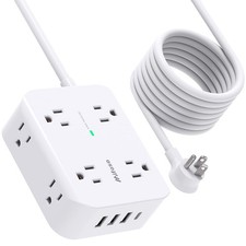 15FT Power Strip Surge Protector - 8 Outlets and 4 USB Ports, 15 FT, White