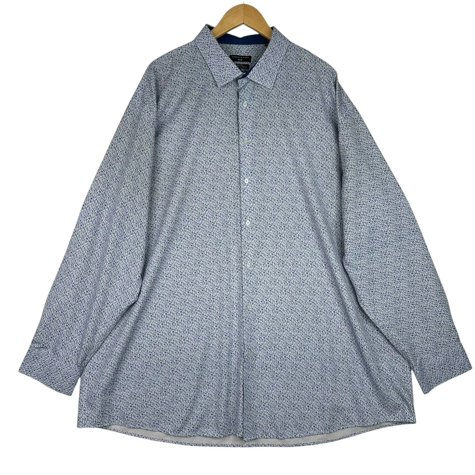 Shaquille O'Neal Men's XLG Big Fit Button Down Blue Micro Floral Stretch Shirt