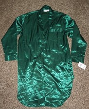 NWT Vintage Kathryn Green Satin Front Button Down Nightgown Size Small