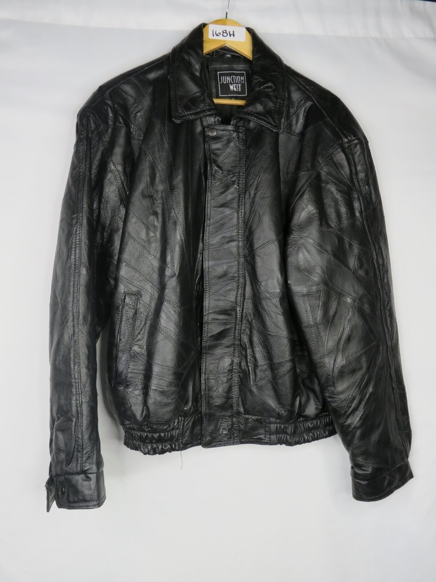 VINTAGE JUNCTION WEST BLACK PATCHWORK DESIGN FULL ZIP LEATHER