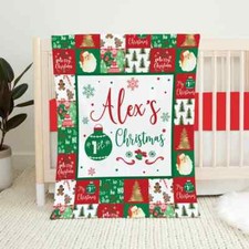 Custom Baby 1st Christmas Blanket, Personalized Name Blanket, Christmas Gift