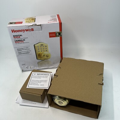 Honeywell Electronic Knob Door Lock Polished Brass Programmable Backlit Keypad