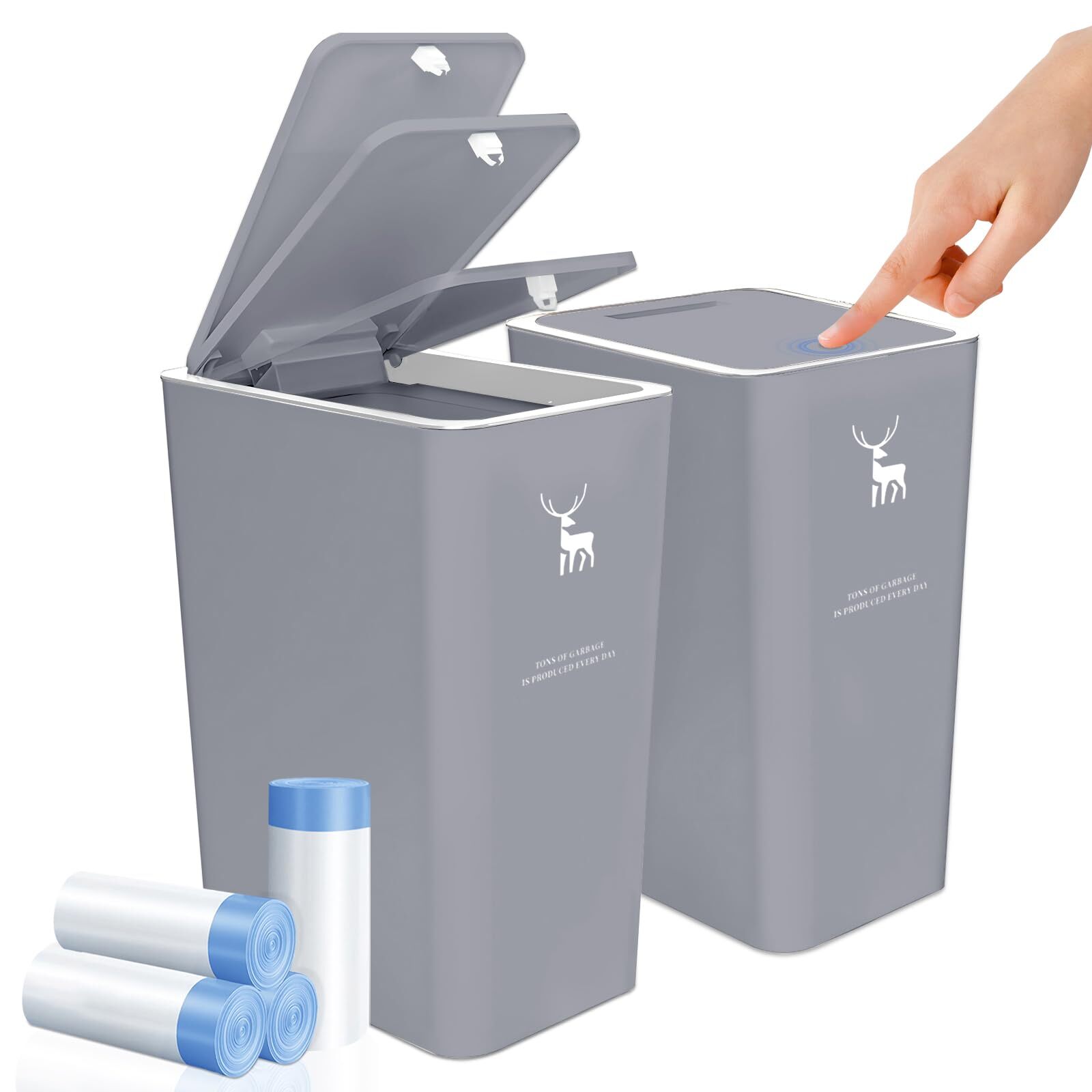 Trash Can With Lid 2 Pack 4 Gallons/15 L Garbage Can With Press Top Small Trash-image