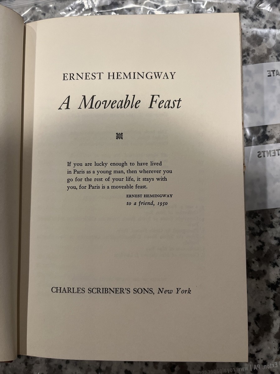 Ernest Hemingway, A Moveable Feast, 1964 Hardcover, 1st Edition, A