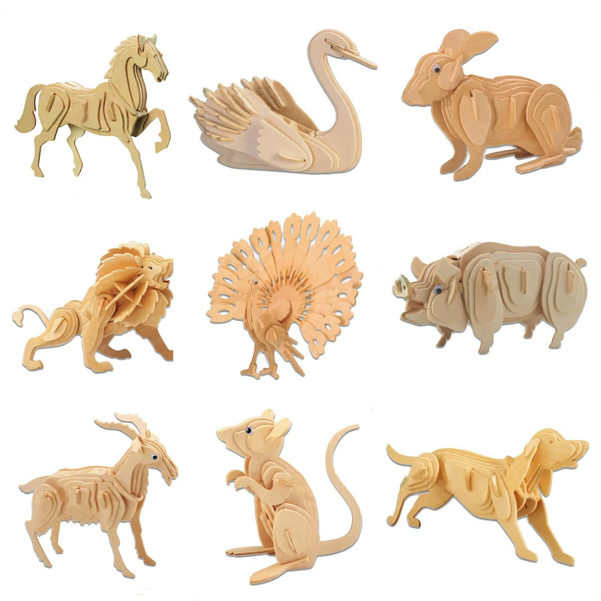 Paquete o empaquetar valores Excretar 3D Wooden Puzzle Assembly Model Laser Cutting DIY Animal Toys Wood Craft |  eBay