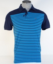 Tommy Hilfiger Classic Fit Blue Stripe Cotton Short Sleeve Polo Shirt Mens NWT