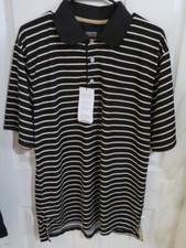 New Men's Reebok Golf Hydro Move Black Khaki White Striped Polo Shirt Size Large