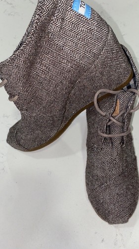 TOMS Desert Wedge Women’s Size 6W Brown Herringbone Lace Up Wedge Booties - 第 4/7 張圖片