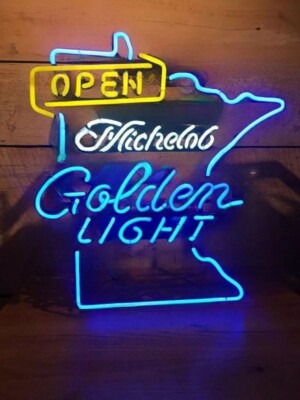 24''x20'' Golden Light Open Minnesota State Neon Sign Lamp Visual Beer Decor LY