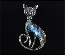 Genuine Abalone Sassy Cat Pendant or Brooch