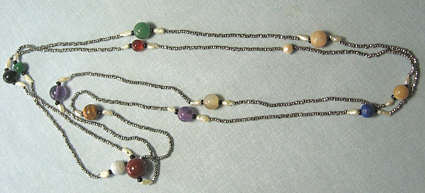 Pearl & Semi-Precious Bead Necklace with Stainless Steel Accents-image
